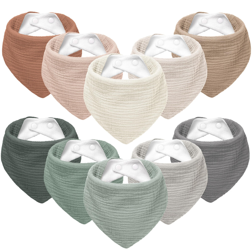 Muslin Baby Bibs 10Pack Soft Triangular Adjustable Baby Dribble Bandana Bibs With Adjustable Snaps For Unisex Baby Girls & Boys Susurration