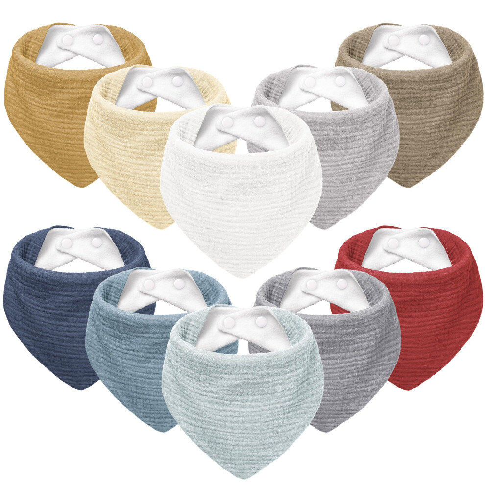 Muslin Baby Bibs 10Pack Soft Triangular Adjustable Baby Dribble Bandana Bibs With Adjustable Snaps For Unisex Baby Girls & Boys Susurration