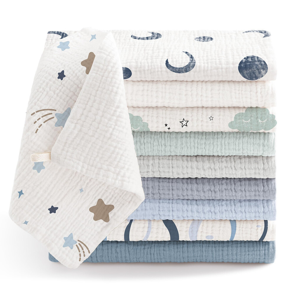 Bearmoss Muslin Squares Cloths 100% Cotton Baby Burp Cloth 25X25cm Large Ultra-Absorbent Burp Cloth Soft Baby Face Towel For Newborn Baby Boy And