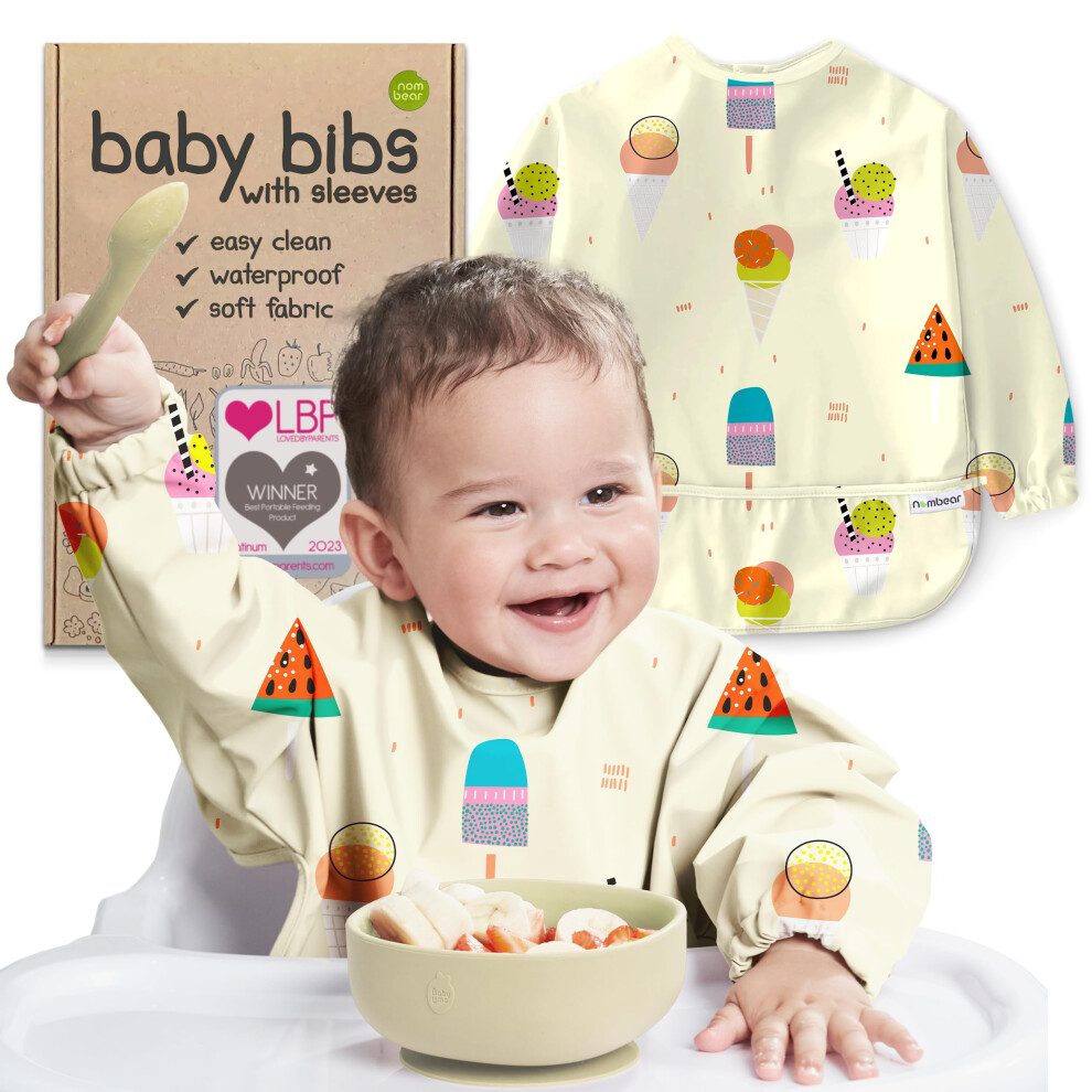 Baby Bibs With Sleeves For 6-24 Months, 1 Pack - Easy Wipe Clean, Machine Washable Baby Weaning Bib With Sleeves, Waterproof Long Sleeve Bibs, Nombear