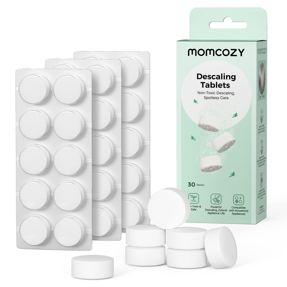 Official Descaling Tablets, Compatible Kleanpal Pro Baby Bottle Washer, Descaler For Milk & Limescale Removal, 30 Count Momcozy