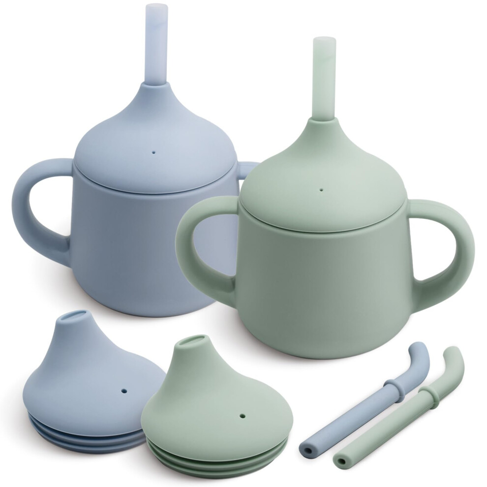 Silicone Baby Sippy Cup 6+ Months With 2 Straws (Free Flow & Leak-Proof Valve) | 3 Stage Transition | Baby Water Bottle | Bpa Free & Moonkie
