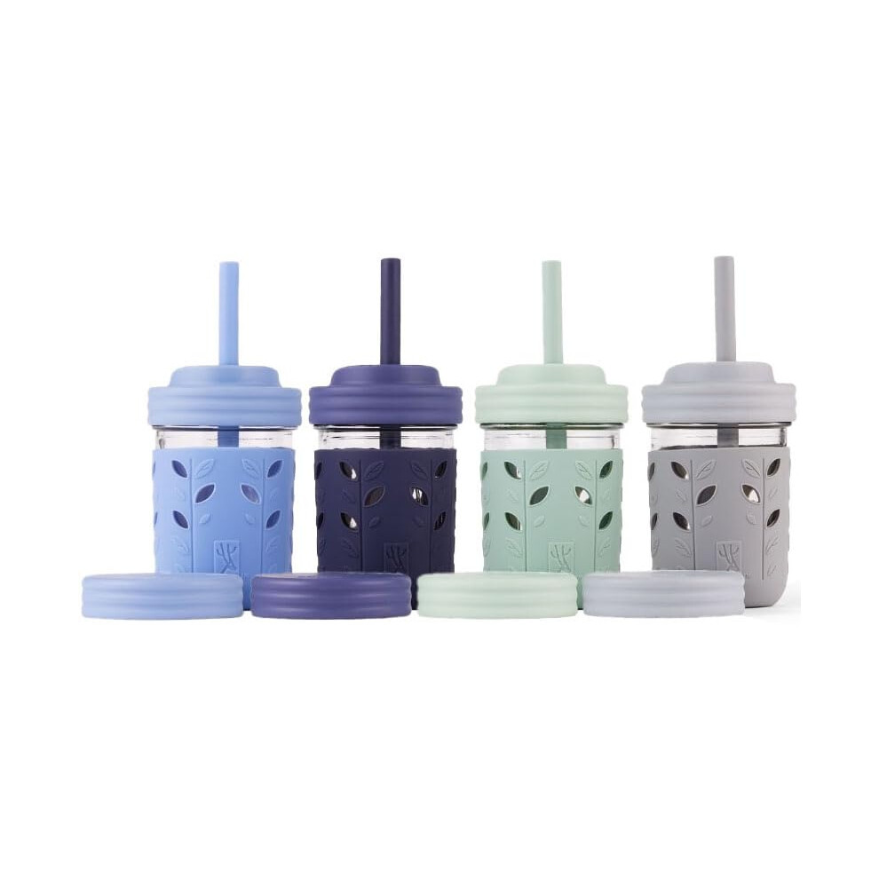 Elk And Friends Kids & Toddler Cups | The Original Glass Mason Jars 8 Oz With Silicone Straws With Stoppers | Smoothie Cups | Spill Proof Sippy Cups