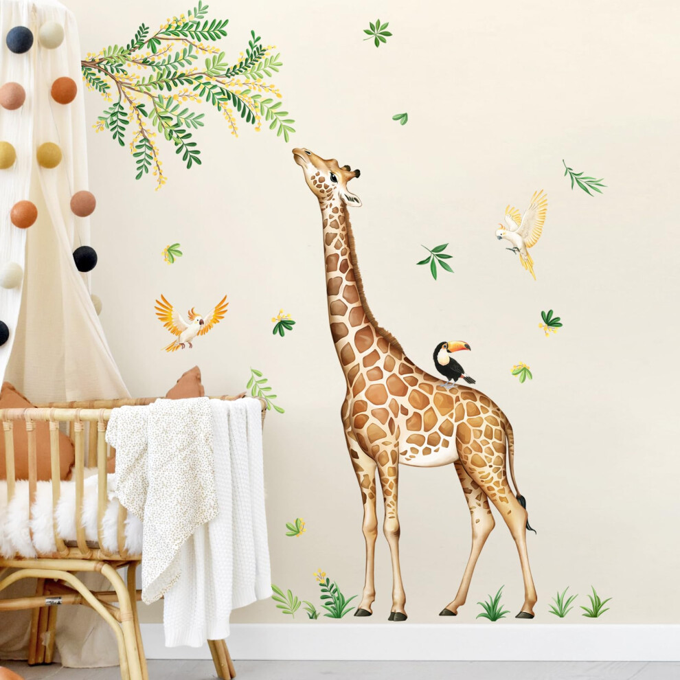 Giraffe Wall Stickers Jungle Animal Wall Decals Leopard Deer Safari Peel And Stick Art Decor For Baby Nursery Kids Bedroom Playroom Daycare Tanlaby