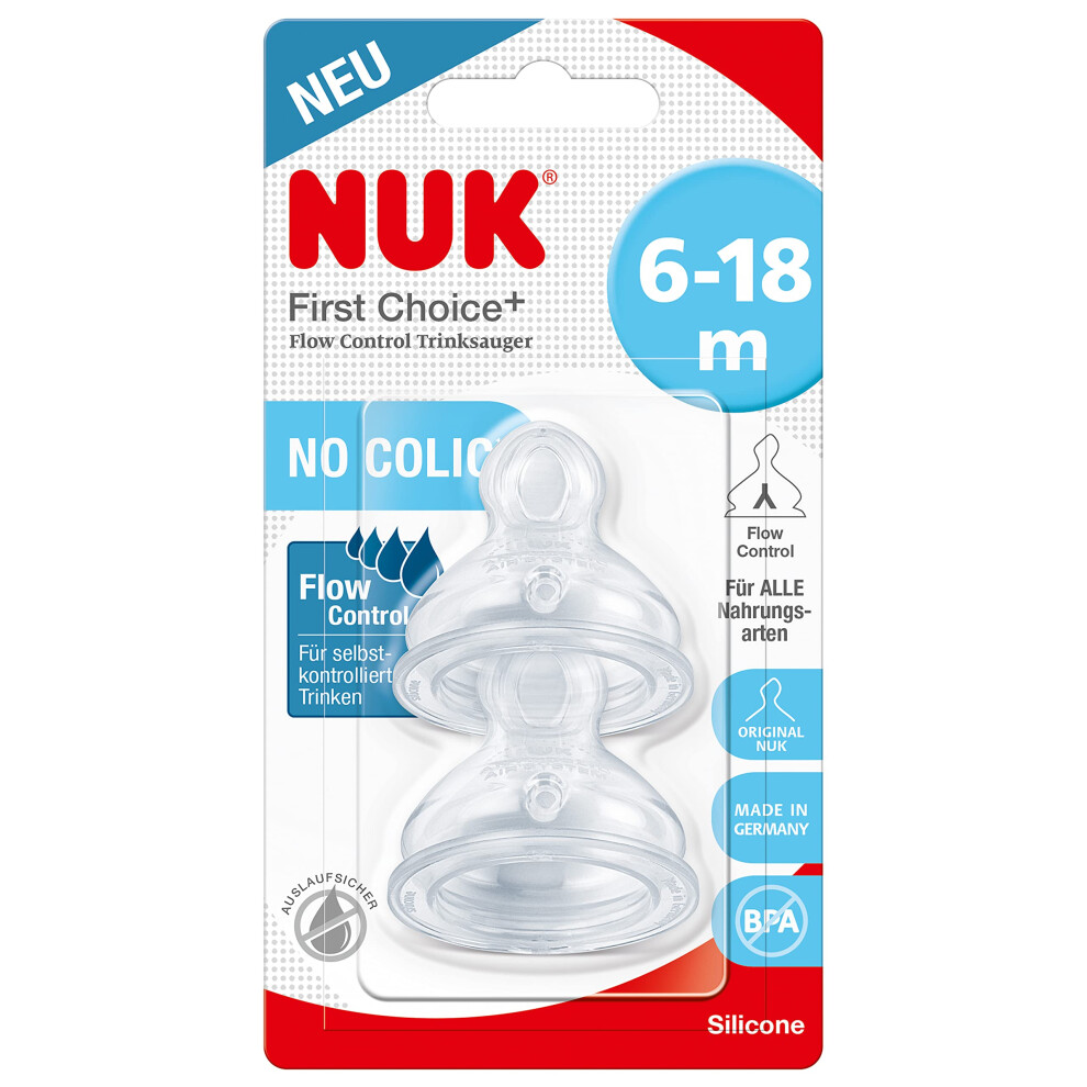 First Choice+ Teats For Baby Bottles | 6-18 Months | Flow Control | Anti-Colic Vent | Bpa-Free | 2 Count Nuk