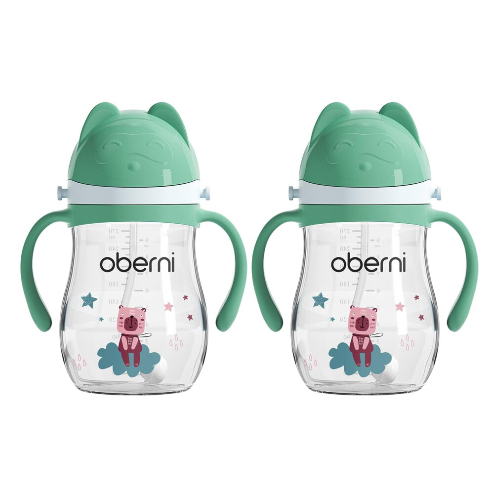 Non Spill Sippy Cup, Tritan Baby Water Bottle, Toddler Dringking Cup With Removable Handle And Carry Strap, 270Ml/Green/2Pack Green Oberni