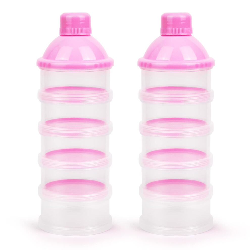 Milk Powder Dispenser, 2Pcs Portable 5 Layers 100Ml Per Layer Transparent Compartments, Storage Container Stackable Pots, Milk Powder Vicloon