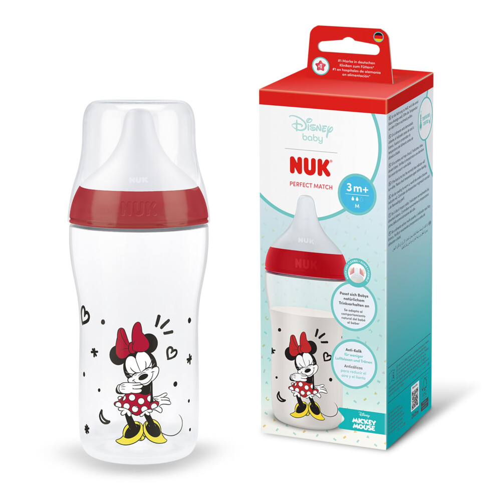 Perfect Match Baby Bottle | 0+ Months | 260Ml | Anti Colic Feeding Bottle | Pp | Temperature Control Indicator | Minnie Mouse | 1 Count Nuk