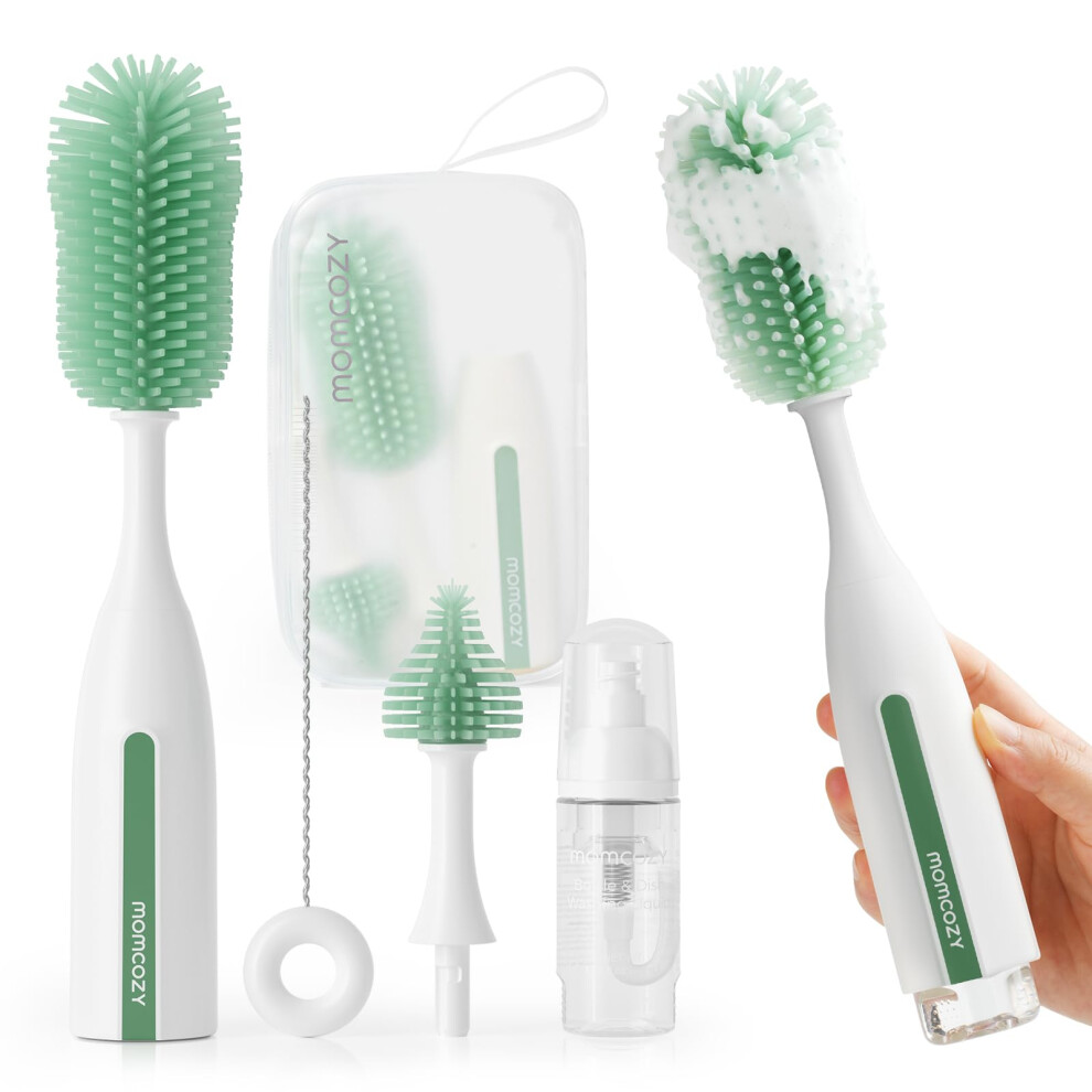 Momcozy Bottle Brush Kit Pro, Innovative Push-Press Design For Deep Cleaning - Bottle Cleaner Brush For Bottle/Breast Pumps/Nipple - Clog-Free Brush &