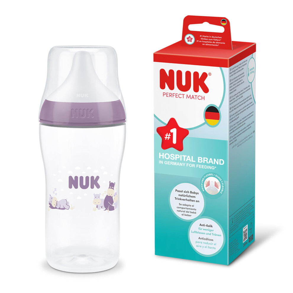 Perfect Match Baby Bottle | 3+ Months | 260Ml | Anti Colic Feeding Bottle | Pp | Temperature Control Indicator | Hippo | 1 Count Nuk