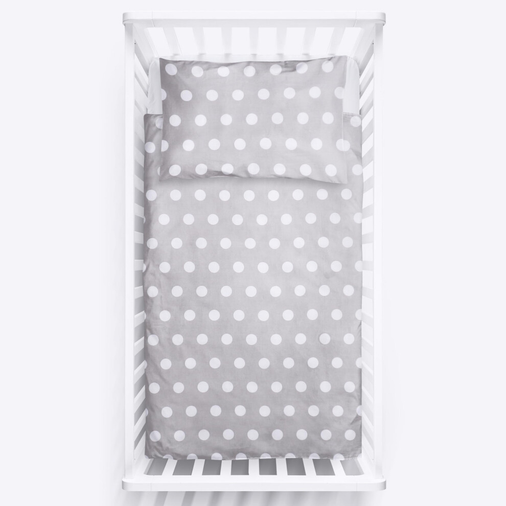 2 Piece Bedding Set 135X100 Cm Duvet Cover & Pillowcase For Toddler Cot Bed 12M+ ( Dots) Grey Baby Comfort