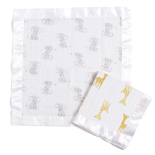 aden + anais Essentials Issie Security Blanket, Super Soft 100% Cotton Muslin, Satin Trim, 2 Pack, Safari Babes 2 Count (Pack of 1)