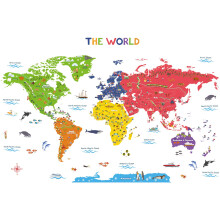 DECOWALL DL3-2212 Colourful World Map (XLarge) Kids Wall Stickers Decals Peel and Stick Removable for Nursery Bedroom Living Room Art murals