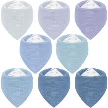 Yukkidds Muslin Bibs 8 Pack Bandana Dribble Bibs 100% Cotton for Teething, Adjustable Snap Drool Bibs for Newborn&Baby Boys Girls 0-36 Months Blue