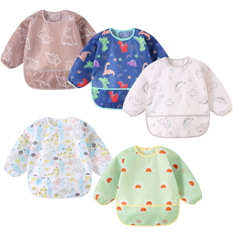 5 Pcs Baby Bibs With Sleeves,Waterproof Weaning Bib,Toddler Apron 3-30 Months Yunguui