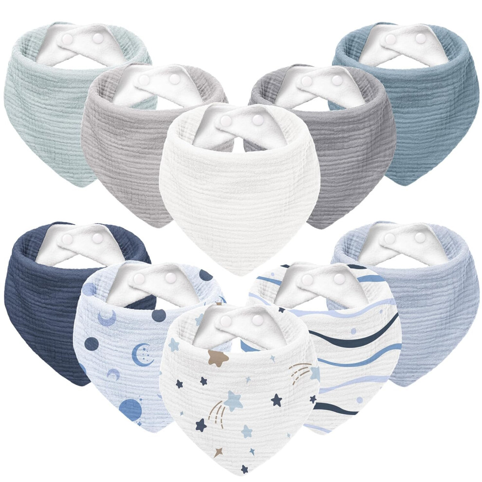 Muslin Baby Bibs 10Pack Soft Triangular Adjustable Baby Dribble Bandana Bibs With Adjustable Snaps For Unisex Baby Girls & Boys Susurration
