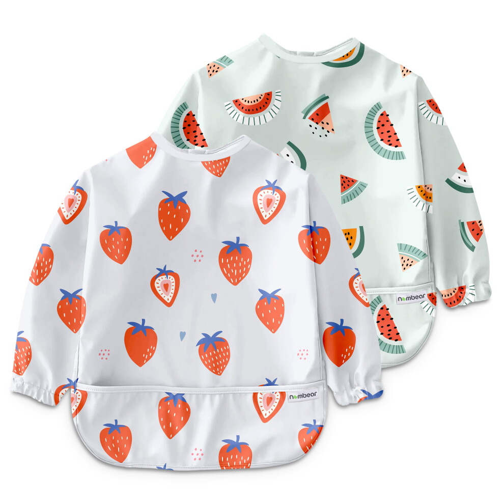 Baby Bibs With Sleeves For 6-24 Months, 2 Pack - Easy Wipe Clean, Machine Washable Baby Weaning Bib With Sleeves, Waterproof Long Sleeve Bibs, Nombear
