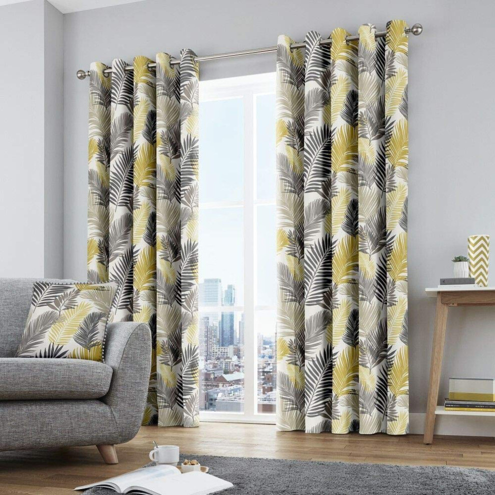 Tropical Leaf Eyelet Curtains W46 X L72" (117X183cm) ? 2 Panels ? 100% Cotton Drapes In ? Palm Print Curtains For Bedroom/Living Green/White Fusion