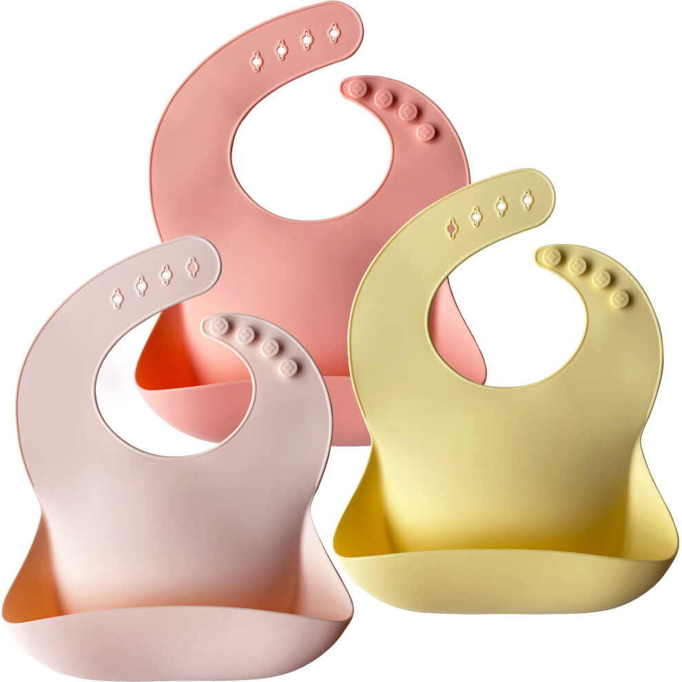 Baby Bibs, 3Pcs Silicone Feeding Bibs For Babies And Toddlers, Waterproof Weaning Bib, Bpa Free Soft Adjustable Wide Food Crumb Catcher Moonkie