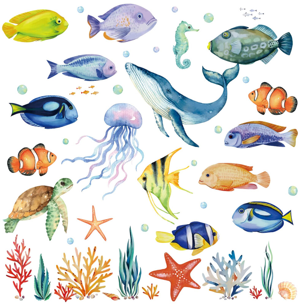 Under The Sea Wall Stickers Tropical Fish Jellyfish Ocean Wall Decals Baby Nursery Kids Bedroom Bathroom Wall Decor Decalmile