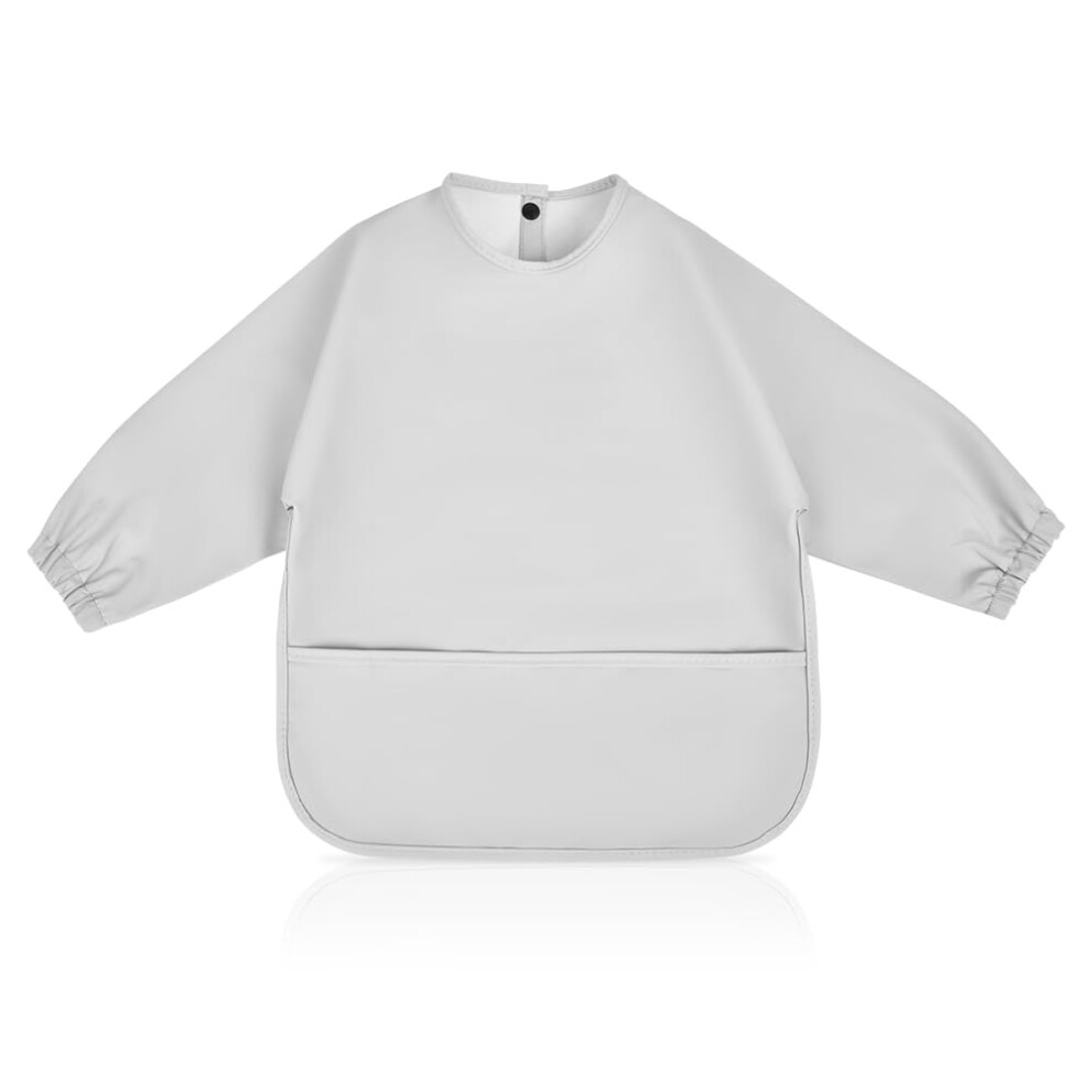 Baby Weaning Bibs, Pu Feeding Bibs With Long Sleeves And Large Pockets, Waterproof Toddler Bibs Easy To Clean, Suitable For Babies From 6 Vicloon