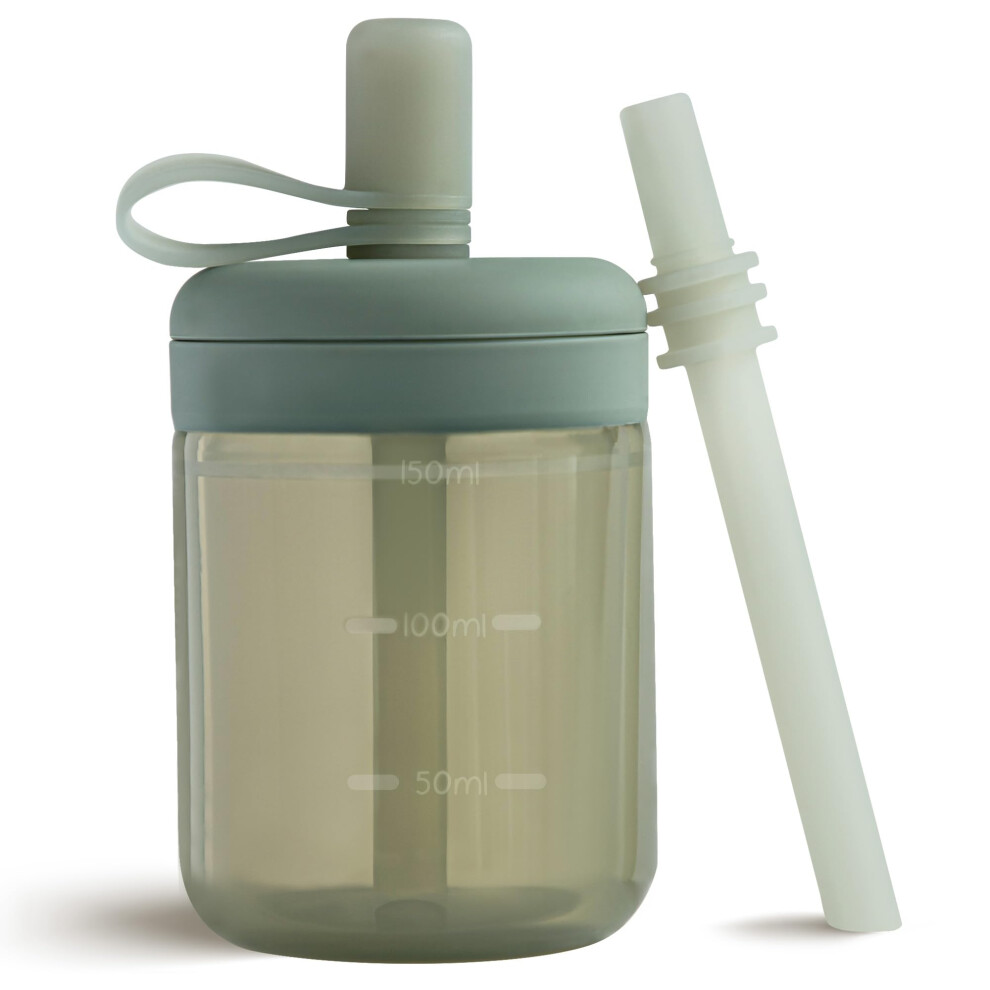 Silicone Sippy & Straw Cup - Bpa-Free Non-Spill & Dishwasher Safe - 5 Oz (Sage) - Ideal For Babies & Toddlers From 6 Months Moonkie