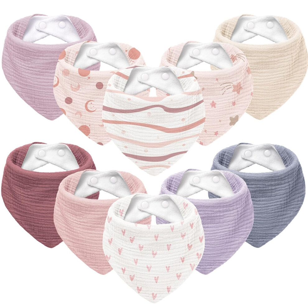 Muslin Baby Bibs 10Pack Soft Triangular Adjustable Baby Dribble Bandana Bibs With Adjustable Snaps For Unisex Baby Girls & Boys Susurration