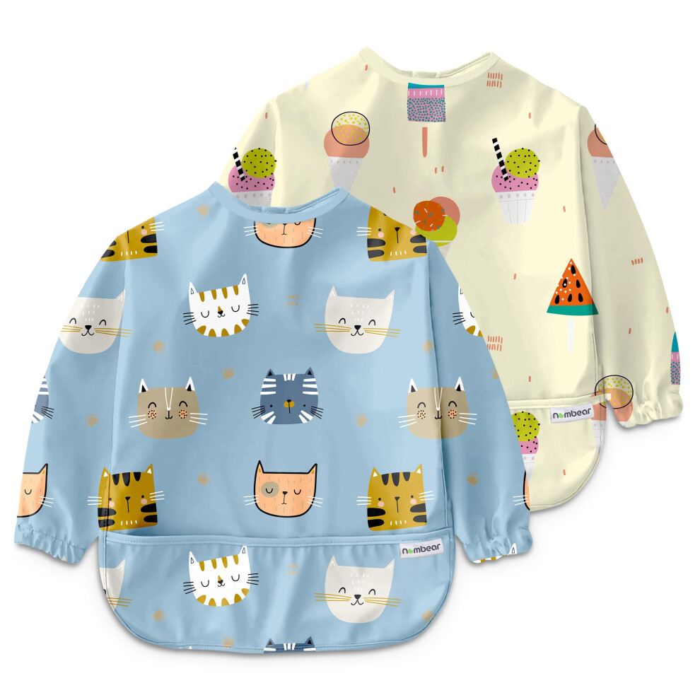 Baby Bibs With Sleeves For 6-24 Months, 2 Pack - Easy Wipe Clean, Machine Washable Baby Weaning Bib With Sleeves, Waterproof Long Sleeve Bibs, Nombear