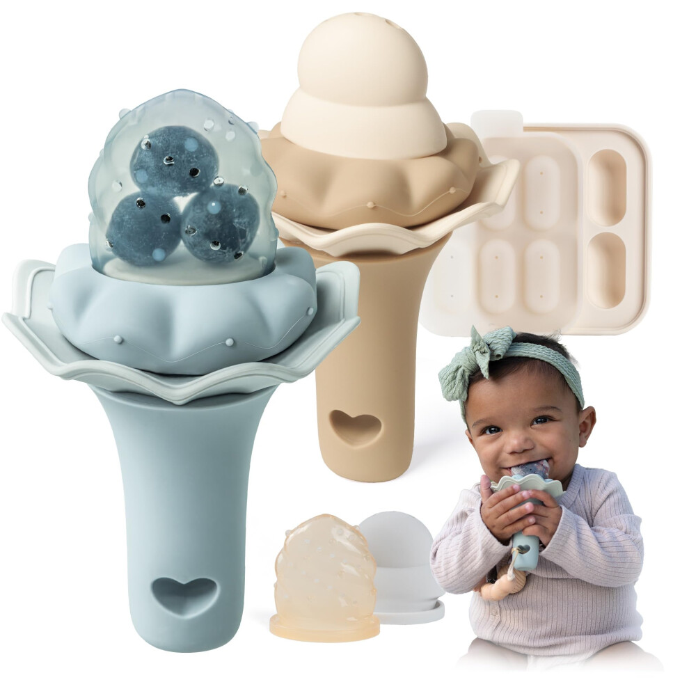 Baby Fruit Feeder With Freezer Tray | Bpa Free Silicone Baby Food Feeder With Two Sizes Pouches | Baby Shower Gifts | 4 Months+ Led Weaning, 2 Moonkie