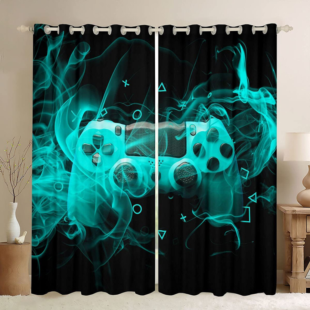 Kids Gamer Window Treatments Teens Gamepad Bedroom For Boys Girls Video Game Controller Curtain Youth Games Console Window Drapes Blue Black Room Blue,Black Loussiesd