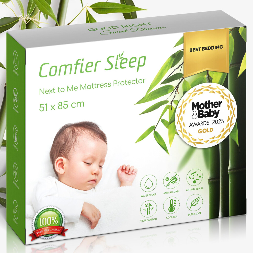 Comfier Sleep Next To Me Crib Mattress Protector 51X85cm ? Waterproof Bamboo Fitted Cover ? Soft Breathable Next To Me Mattress Protector ? Hypoallergenic Baby