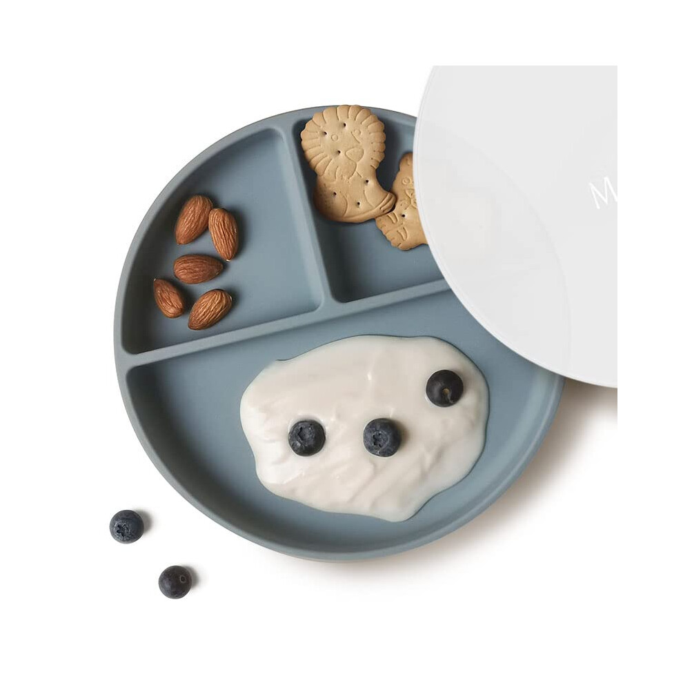 Suction Plates For Babies & Toddlers | Bpa-Free Weaning Plate With Lid | Silicone Divided Plate | Microwave And Dishwasher Safe - 1 Pack Moonkie
