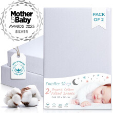 Crib Sheets 50x90cm ? 100% Organic Cotton 2 Pack Grey Cozee Bedside Crib Fitted Sheets ? Soft Cot Sheets for Breathable Comfort