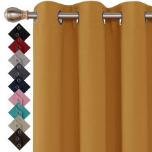 Thermal Insulated Blackout Ring Top Eyelet Curtains for Bedroom Windows 90 x 72 Inches Ochre 2 Panels (90?(228cm) wide x 72?(182cm) long, Ochre)