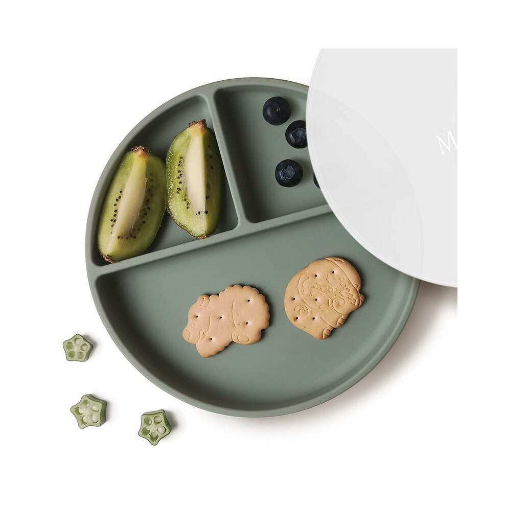Suction Plates For Babies & Toddlers | Bpa-Free Weaning Plate With Lid | Silicone Divided Plate | Microwave And Dishwasher Safe - 1 Pack Moonkie