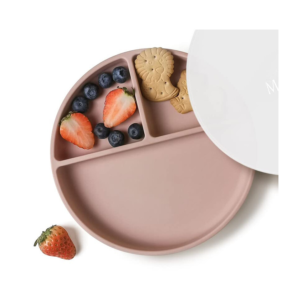 Suction Plates For Babies & Toddlers | Bpa-Free Weaning Plate With Lid | Silicone Divided Plate | Microwave And Dishwasher Safe - 1 Pack Moonkie