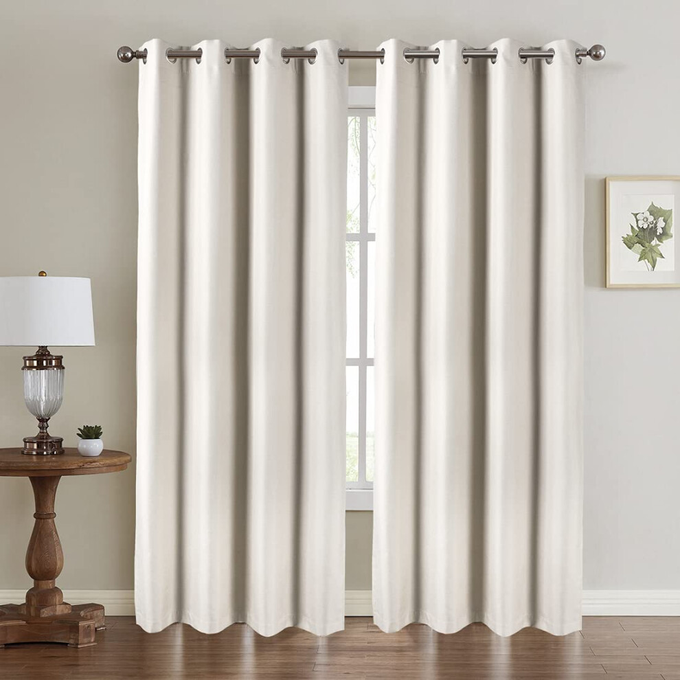 Chlophy Beige Eyelet Blackout Curtains Cream Ivory For Bedroom Thermal Total Textured Linen Faux Lined 46?90 Drop Neutral Natural Living Room