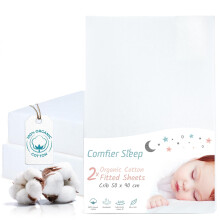 Crib Sheets 50x90cm ? Organic Cotton 2 Pack White Cozee Bedside Crib Fitted Sheets ? Soft Cot Sheets for Breathable Comfort