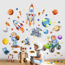 Supzone Outer Space Rockets Wall Stickers Astronauten Planeten Car Wall Decals Kids Baby Nursery Boys Bedroom Playroom Decoration