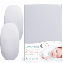 Grey Moses Basket Sheets 2 Pack ? 100% Organic Cotton Pram Sheets Fitted 30x76cm ? Soft Breathable Bedding for Newborns