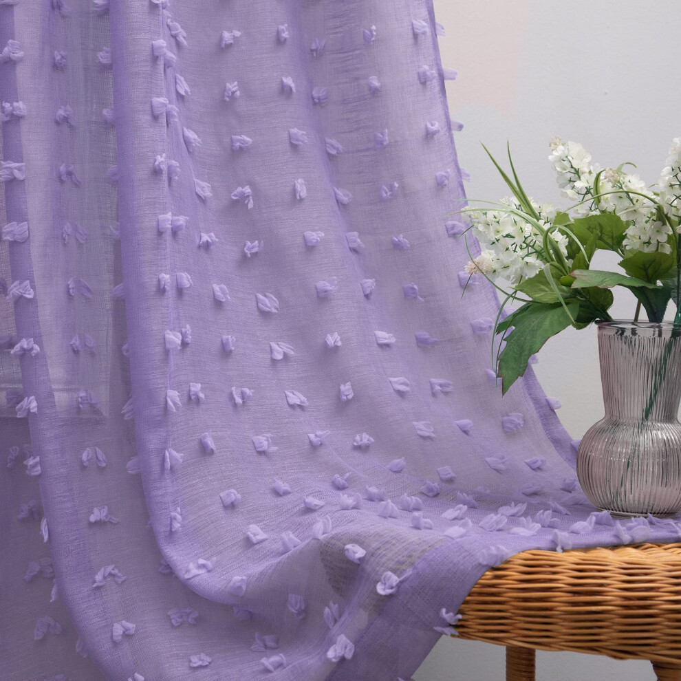 Sheer Curtains 84 Inch Length For Girls Bedroom Nursery Kids Baby Dorm Room Rod Pocket 2 Panels Set Light Lilac Lavender Boho Pom Pom Tufted Purple Koufall