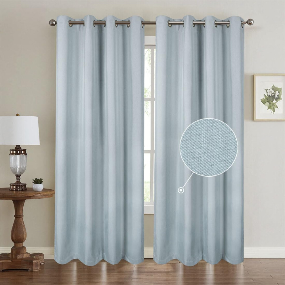 Chlophy Duck Egg Blue Blackout Curtains For Bedroom Thermal Light Blue 66?72In Textured Lined Eyelet Living Room Darkening Nursery Boys Girls Children
