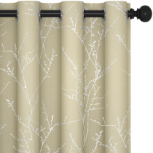 Deconovo Blackout Curtains Eyelet, Silver Tree Branches Printed Curtains for Nursery, Beige, 52 x 63 Inch (Width x Length), 2 Panels