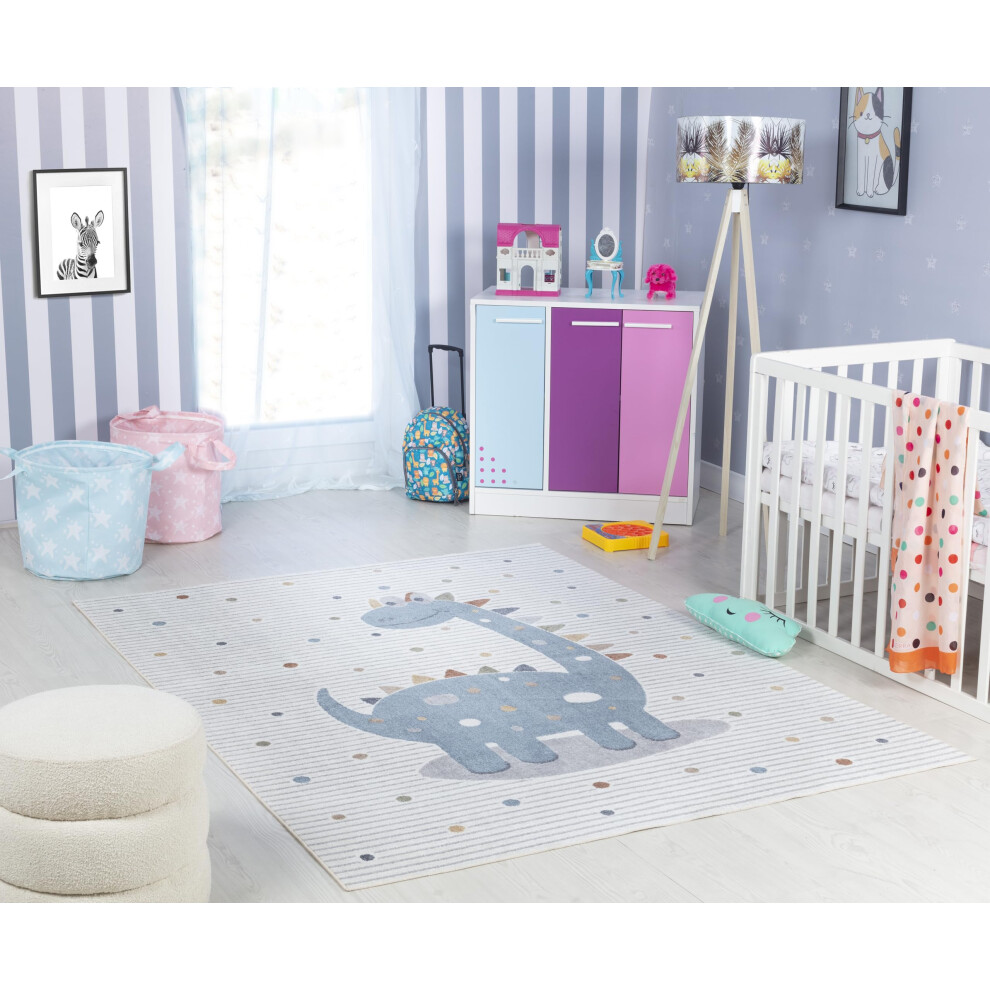 Dinosaur Washable Kids Rug - Childrens Rugs For Bedroom 160X213 Cm, Machine Washable Animal Rug For Girls & Boys Bedroom, Playroom And Livabliss