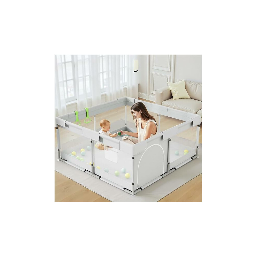 Play Pen Babies And Toddlers ? Indoor Baby Playpen For Living Room, Small Playpen For Babies, Featuring 2 Hand Pulling Ring, 120X120cm, Play Ugozee