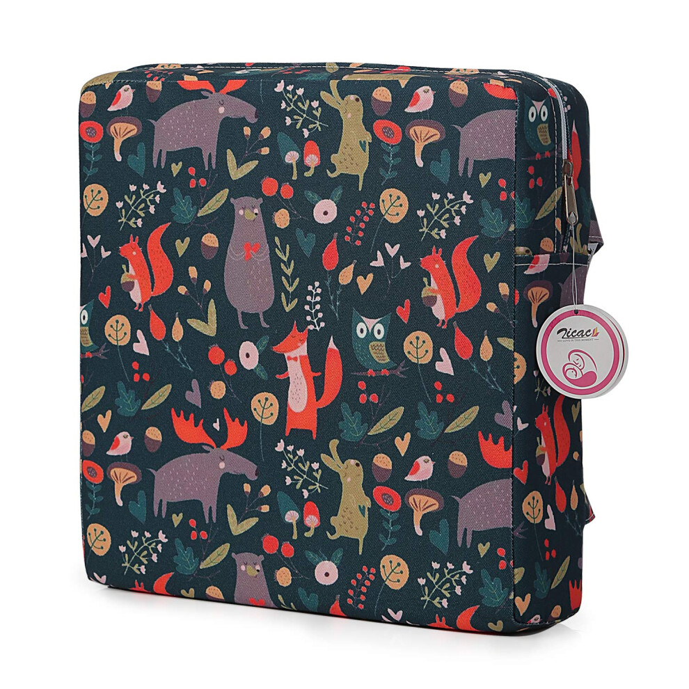 Zicac Booster Seat Owl Printed Harness Cushion Dismountable Kid Baby Seat Highten Pad Travel Storage Chair Toddler Infant Dining Chair (Dark Gray)