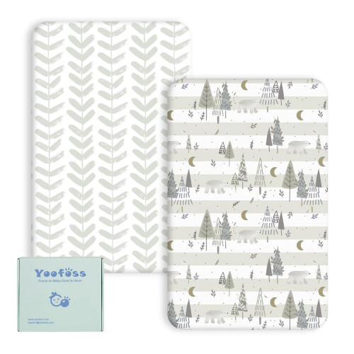 Yoofoss Cot Sheets 120 x 60 cm fitted Ultra Soft and Breathable Cot Bed Sheets Cozy Cot Fitted Sheets 2 Pack Grey Forest