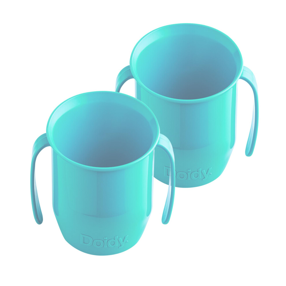 Cup, Open Cup For Training Baby 6 Months-3 Years, 200Ml, Slanted Weaning Cup With Handles For Learning To Drink, Bpa Free, 2 Pack (Turquoise) Turquoise Doidy