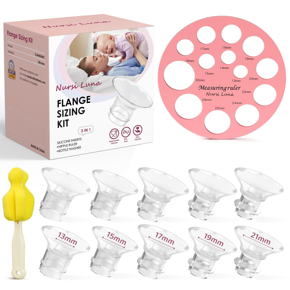 Flange Inserts 10Pcs 13/15/17/19/21Mm For 24Mm Flanges/Shield, Flange Sizing Kit Silicone Flanges Insert, Breastfeeding Essentials Kit For Nursi Luna