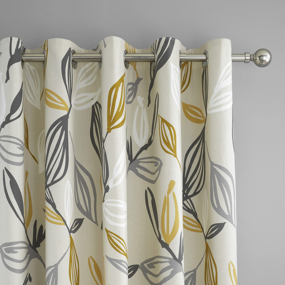 Ensley - 100% Cotton Pair Of Eyelet Curtains - 90" Width X 90" Drop (228 X 228Cm) In Ochre Fusion
